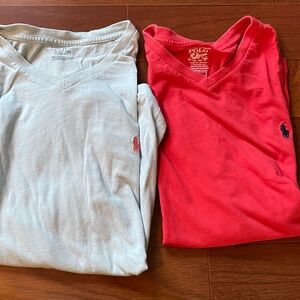 Ralph Lauren Sky Blue and salmon v-Neck Shirts (set of 2)